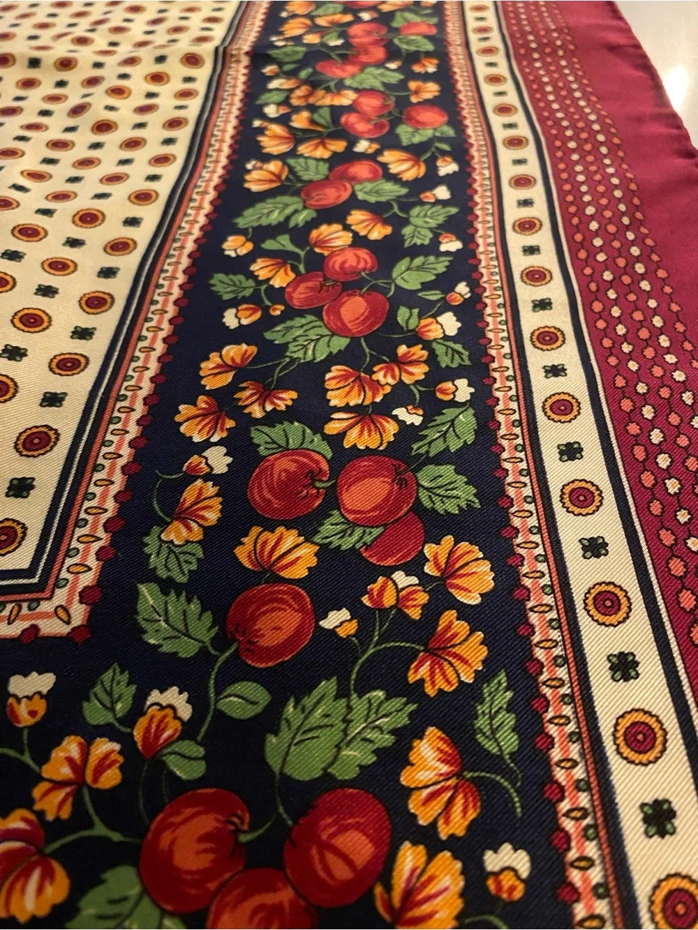 Echo Vintage Silk Square Scarf Multicolor Fruit & Floral Fall Timeless Elegant